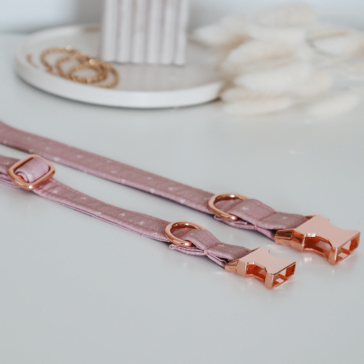 Handmade Aesthetic Pink heart pattern Dog Collar with rose gold buckle
