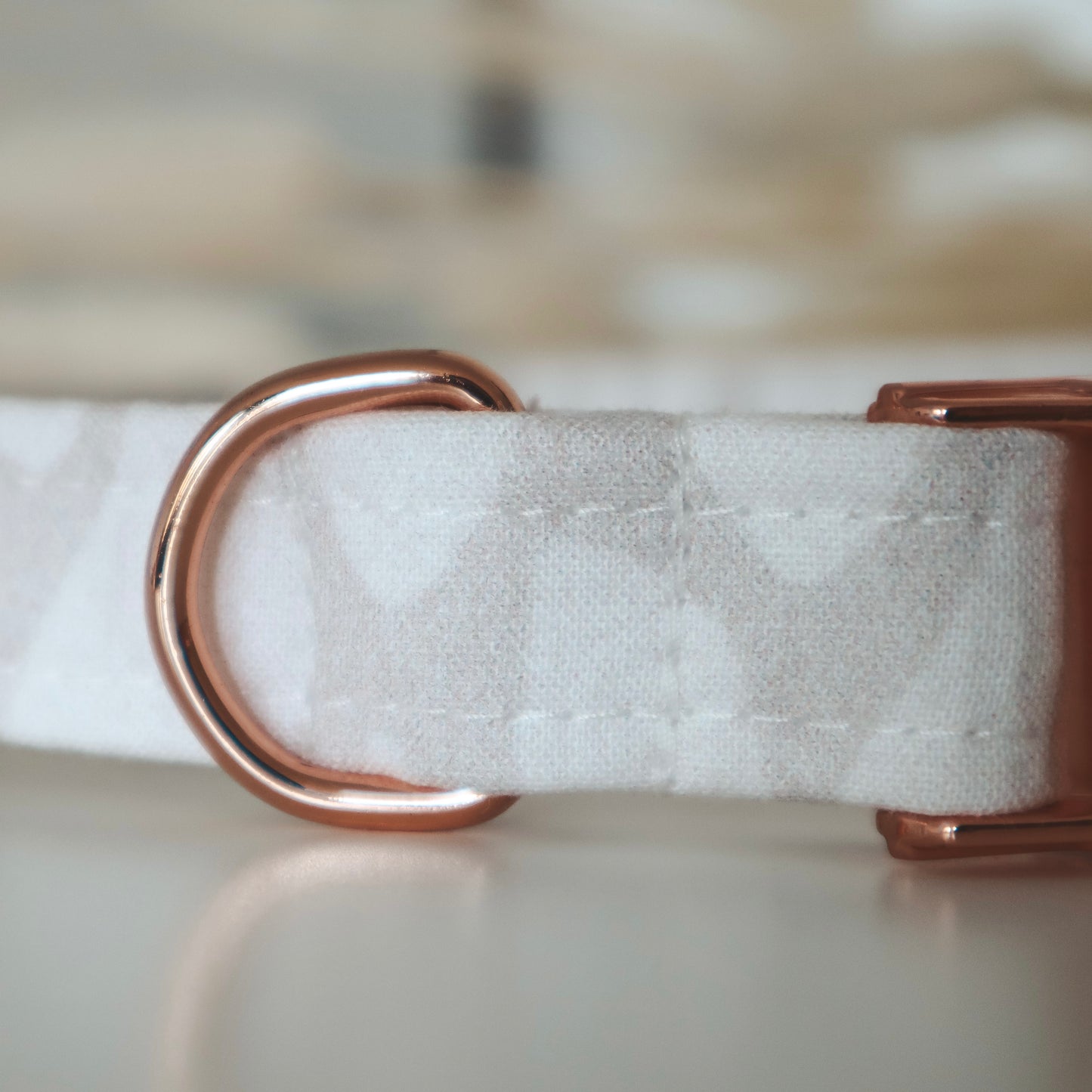 Handmade Aesthetic Beige Dog Collar with rose gold buckle