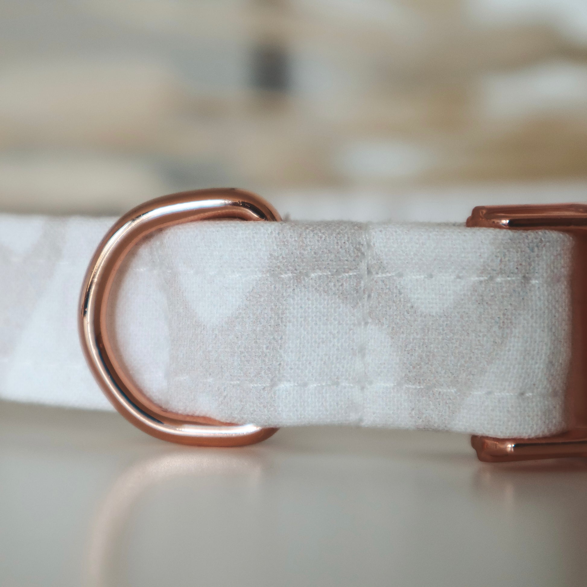 Handmade Aesthetic Beige Dog Collar with rose gold buckle