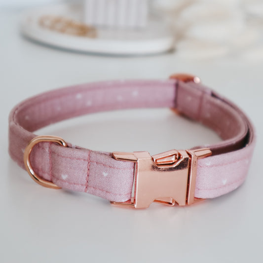 Handmade Aesthetic Pink heart pattern Dog Collar with rose gold buckle